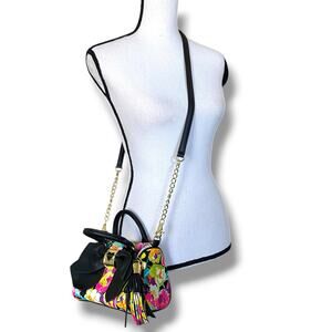 Betsey Johnson Floral & Bow Mini Satchel Purse Multi Double Handle Crossbody